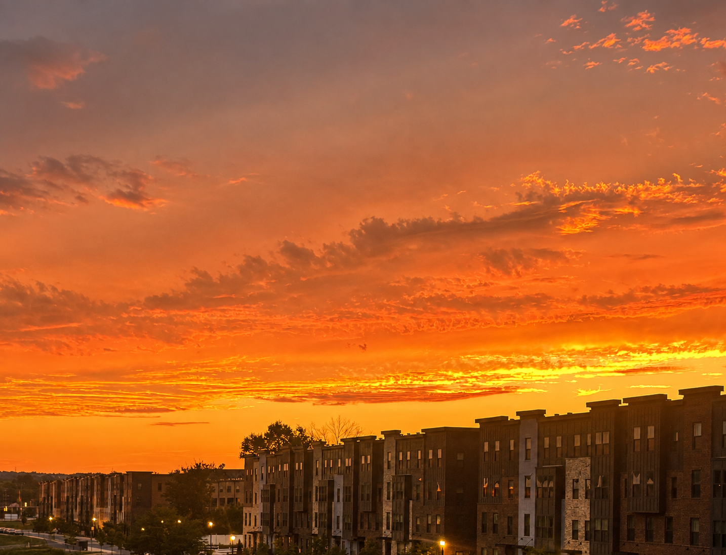 A glowing sunset viewed from Denise Taylor's balcony after work.